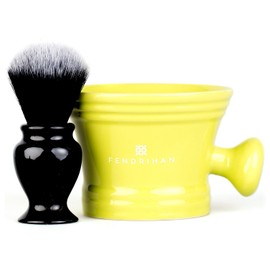 Fendrihan Synthetic Shaving Brush and Colorful Moderno Apothecary Shaving Mug Kit, The Perfect Men's Wet Shave Set (Black and White, Lime)