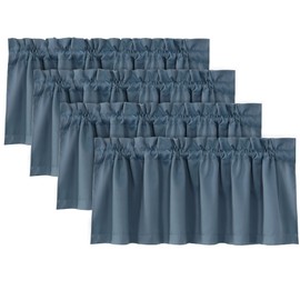 H.VERSAILTEX 100% Blackout Curtain Valances for Kitchen Windows/Bathroom/Living Room/Bedroom Thermal Insulated Rod Pocket Valances for Windows, 4 Pack, 52" x 18", Stone Blue