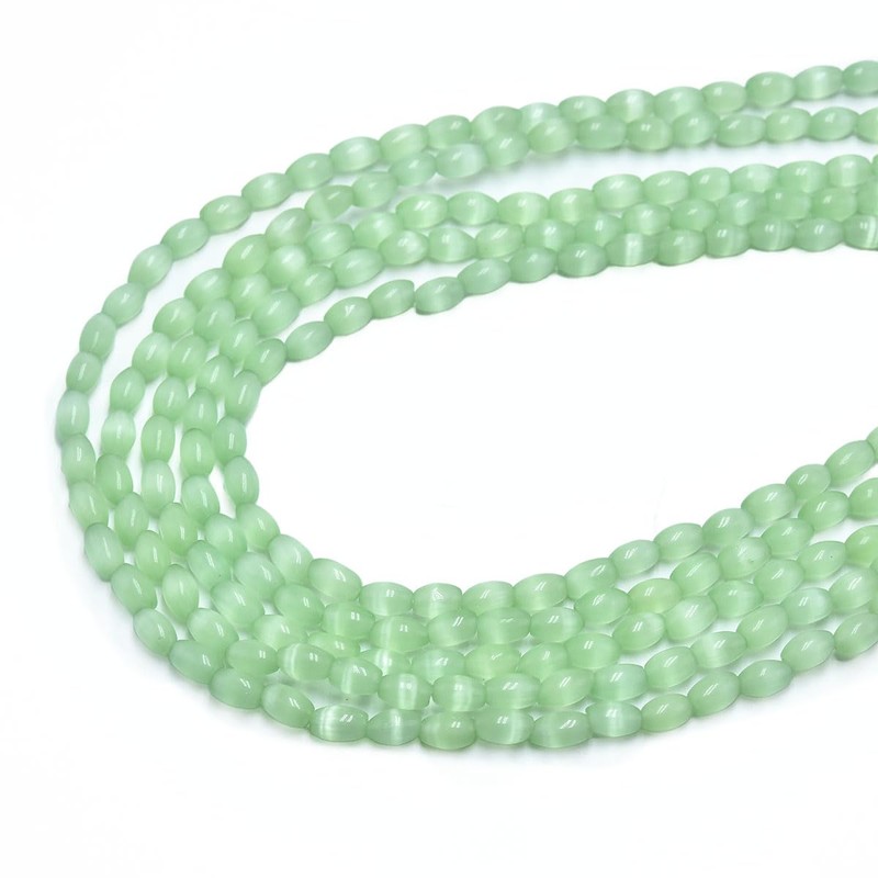 58pcs 4x6mm Light Green Cat's Eye Rice Shape Stone Loose