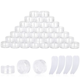 100PCS 3 Gram Sample Containers, 3ml Empty Jars with Lids, Small Cosmetic Containers, Mini Sample Jars with 8PCS Mini Spatulas for Make Up, Oils, Lotion, Powder, Paint, Jewelry, Lip Balms(Clear Lid)