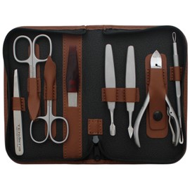 Tenartis 9 Piece Stainless Steel Manicure and Pedicure Case Real Leather with Zip