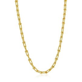 SKENUDY 18 K Gold-Plated Trendy Chain Necklaces for Men and Women W: 8 mm, L: 18.11 + 5 inches Gold Statement Departed Link Chain Necklace Bold Oval Link Barbell Links Paper Clip Chains, Stainless