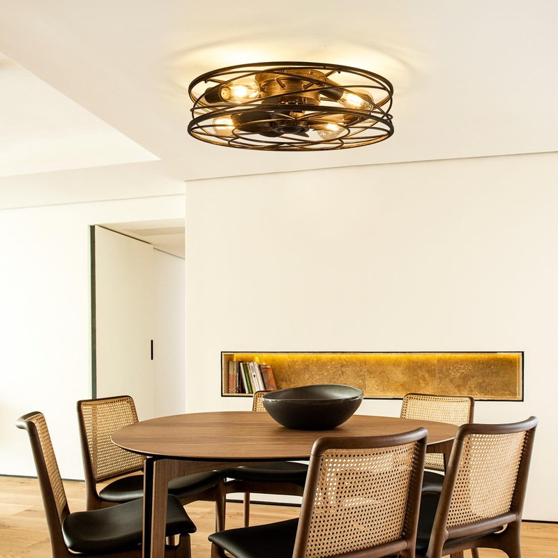Flush Mount Caged Ceiling Fan: 20" Caged Ceiling Fan with