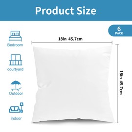 SUPERLELE 18x18 Outdoor Pillow Inserts Set of 6, Waterproof Decorative Throw Pillows Insert, Square Pillow Form for Patio, Furniture, Bed, Living Room, Garden (White)