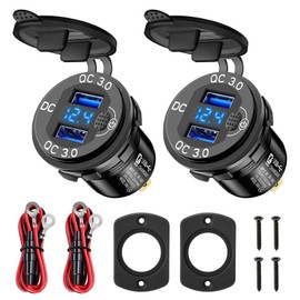 Linkstyle 2PCS 12V USB Outlet, 18W Quick Charge 3.0 Dual USB Power Outlet with ON/Off Switch & Blue LED Voltmeter for Car Boat
