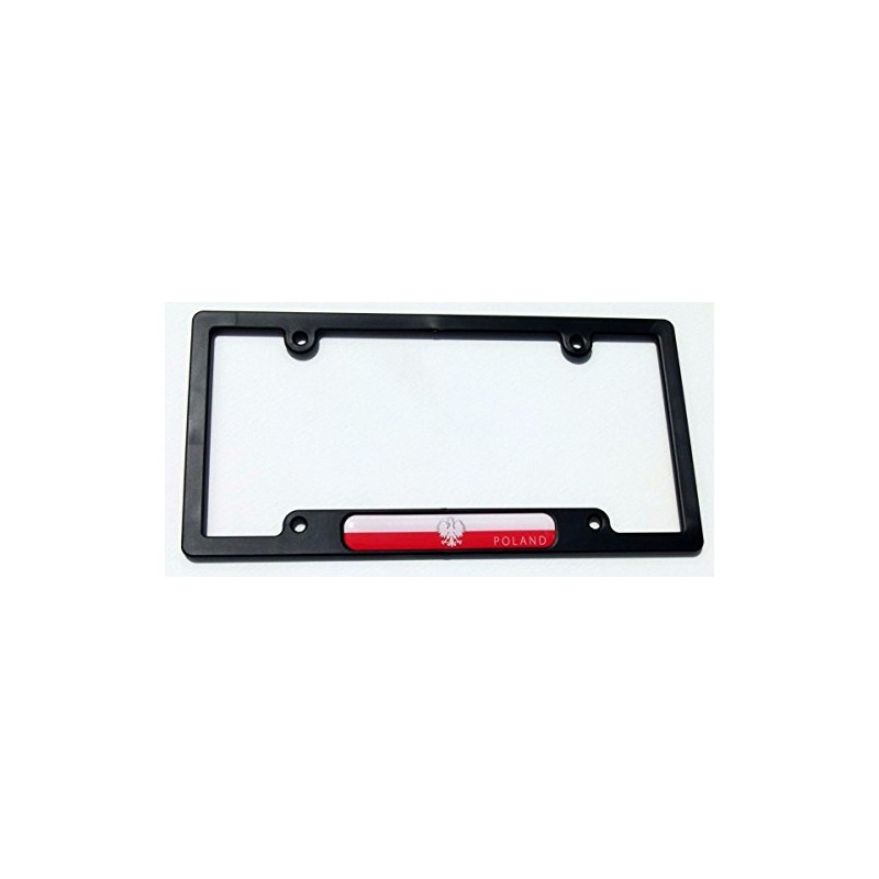 Poland Polska Flag Black Plastic Car License Plate Frame Dome