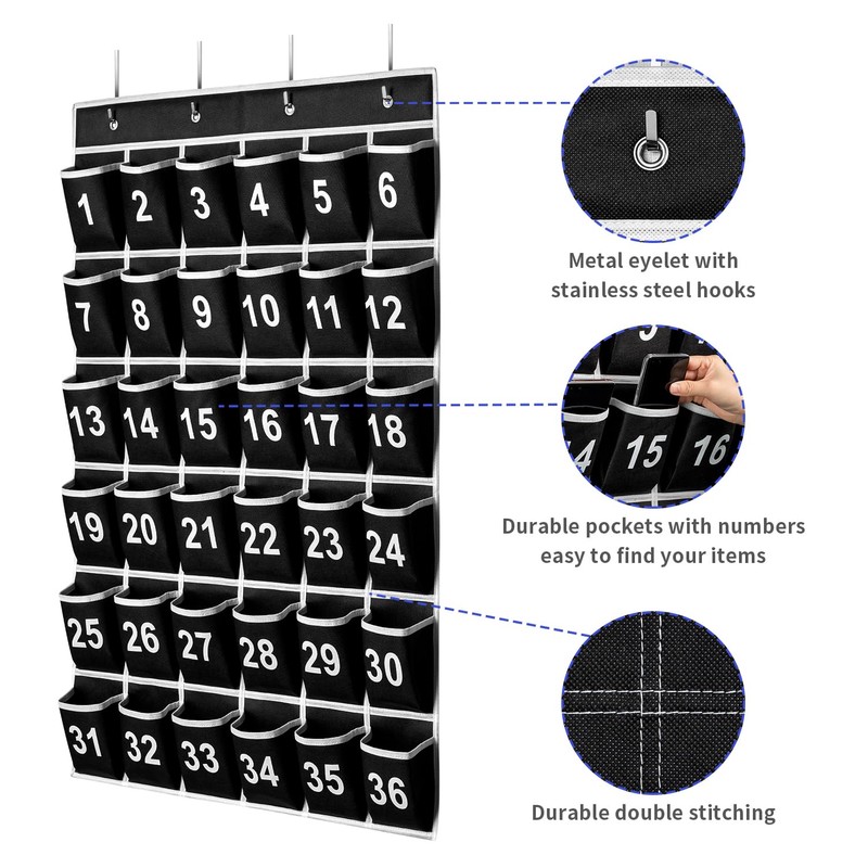 SAVERHO 36 Pockets Black Numbered Classroom Pocket Chart for Cell