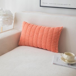 SHITURRE Decorative Throw Pillow Covers for Couch Bed Sofa Livingroom, Coral Red Lumbar Cushion Covers Corduroy Striped Pillowcases for Boho Home Decor(12"x20", 2 Packs)