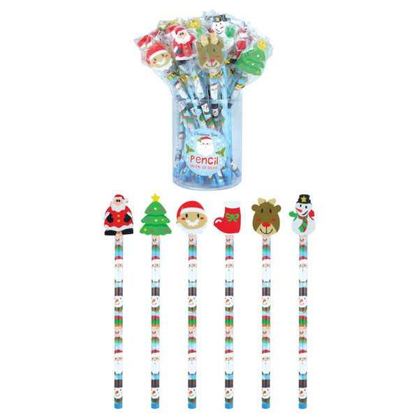 Christmas Pencil with Eraser - Pack of 6