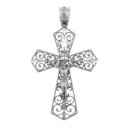 Religious Jewelry 925 Sterling Silver Crucifix Filigree Charm Pendant