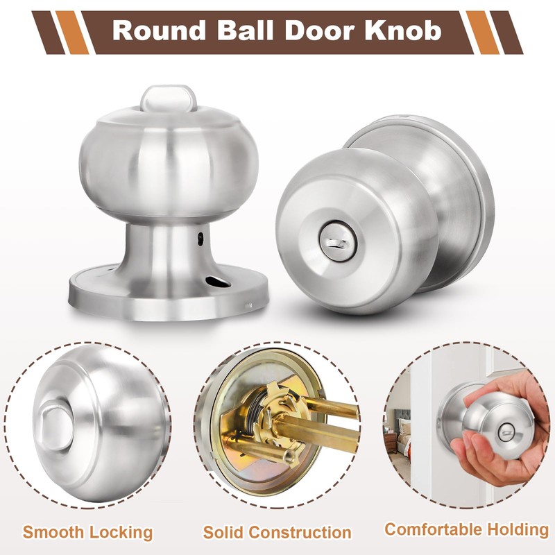 Estmoon 6 Pack Brushed Nickel Door Knobs, Privacy Door Lock