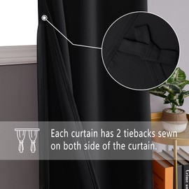 DWCN Black Blackout Curtains for Bedroom with Tiebacks - Thermal Insulated Light Blocking Grommet Window Curtains for Living Room, 60 x 84 inch Length, Set of 2 Panels