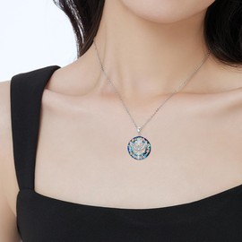 ADLSTIGH Holy Spirit Dove Necklace with Blue Crystal 925 Sterling Silver Dove Opal Cross Protection Pendant Crystal Jewelry Anniversary Birthday Christmas Gifts for Women Mom Her