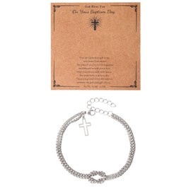 LittleFathand Love Knot Bracelet Gold Silver Plated Infinity Bracelets Stainless Steel Cross Charm Bracelet for Women Men Birthday Jewelry Gift, Stainless Steel, no gemstone