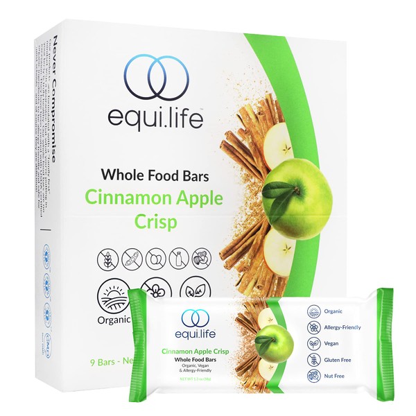 EquiLife - Whole Food Bars, Paleo & Vegan Protein Bars, Organic Nutrition Bars, 6g of Protein, Under 200 Calories, Crisp Apple Taste, Travel-Size, Gluten-Free, Soy-Free (Cinnamon Apple Crisp, 9 Count)