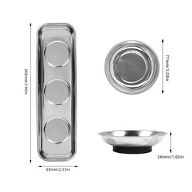 HAPPOW Set of 3 Magnetic Bowls, Magnetic Tool Tray Set, 2 Rectangular Magnetic Bowls and 1 Round Magnetic Bowl Workshop, Stainless Steel Magnetic Bowl for Storing Screws/Nails/Coin