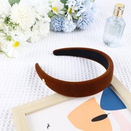 PLwelth Velvet Padded Headband for Women Girls Brown Vintage Hairband No Slip Wide Headband for Thin Thick Hair Cute Flocking Headband Fashion Hair Accessories for Party Decoration Stocking Stuffer