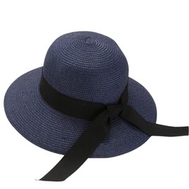 HIQIU Women's Sun Hat with Wide Brim, Foldable Sun Protection, Beach Hat, Summer Hat, Straw Hat, Packable Travel, Panama Hats, navy