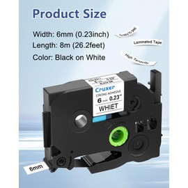 Cruxer 1 Pack Replacement for P-Touch TZe-S211 TZ-S211 6mm 0.23" Black on White Extra Strong Adhesive Laminated Label Tape Compatible with Ptouch PT-D200 D210 D400 D450 D600 H100 1230PC Label Maker