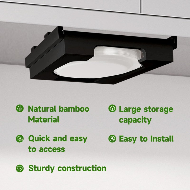 Paper Plate Dispenser Under Cabinet - 10 inch Bamboo Paper
