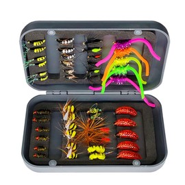 Qitewwrme Fly Fishing Flies Kit, 24-100Pcs Handmade Fly Fishing Artificial Fly Baits Lures with Dry/Wet Flies, Streamers, Fly Assortment Trout Bass Fishing with Fly Box (46Pcs/Kit(10 Mixed Styles))