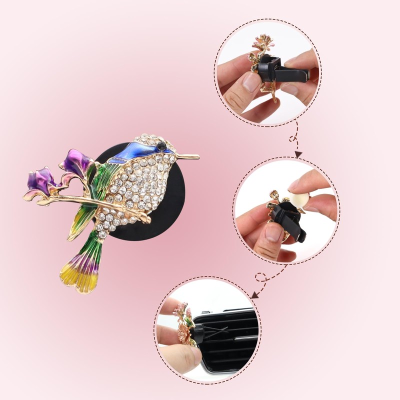 ORIESSE Hummingbird Air Vent Clips Car Fresheners,2pcs Bling Cute Bird