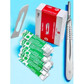 Sterile Scalpel Blades 20, 21, 22, 23, 24, 25, 26 Carbon Steel Plus Stainless Steel Scalpel Handle #4 - Dermaplaning, Taxidermy, and More - Artlab (#20)