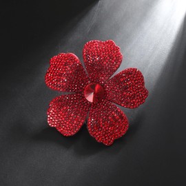 Mecool 2.95" Flower Hair Clip for Weddings Party Created Crystal Brooch Corsage Hair for Women | Flower Hair Jewellery Barrette Hair Decorations for Women Accessories-Red