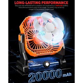 Portable Camping Fan,20000mAh Rechargeable Battery Powered Fan with LED Lantern, USB-C Battery Operated Fans,Ultra Quiet, for Outdoor Indoor Use,Travel, Tent,Beach, Picnic,Barbecue, Fishing,Home