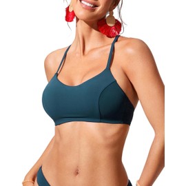 CRZ YOGA Women's Bikini Top Lace Up Swimsuits Crisscross Bathing Suit Swim Sports Bra Padded Insignia Blue 12