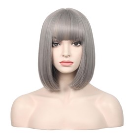 colorfulpanda Wigs White Pony Creamy Grey Short Bob Wigs Synthetic Hair Natural Wig Heat Resistant 12 Inch Wigs for Carnival & Fancy Dress