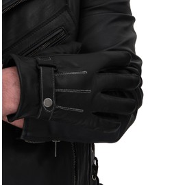 URBAN BUCK Men Deerskin Leather Motorcycle Gloves Touch Screen Adjustable Full Finger Drive Brown Bike Riding Glove (S)