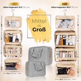 Cosmetic Bag & Toiletry Bag for Men and Women, Foldable Toiletry Bag, Makeup Bag & Wash Bag with Elastic Band Holders for Cosmetics, Travel Accessories, Make-Up, (Large) Pigeon Grey, l, Toiletry bag