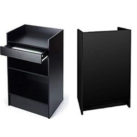 Black Cash Register Stand, Adjustable Shelf, Drawer, 24"W X 38"H X 18"D (Black Melamine)