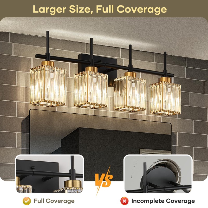 Torondo Modern Crystal Bathroom Vanity Light 4-Lights Gold Bathroom Light