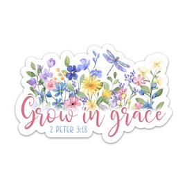 3PCs Grow in Grace Christian Faith Sticker, Wildflowers Bible Verse Vinyl Stickers, Scripture Waterproof Floral Decals for Laptop Water Bottle Tumbler Journal, Religious Jesus Stickers (3 Inches)