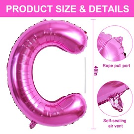 TONIFUL 40 Inch Large Rose Red Letter C Balloons - Giant Hot Pink Alphabet Letter Balloons for Birthday Party Anniversary Supplies Decorations