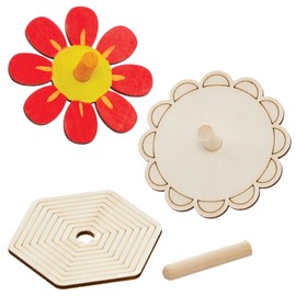 Baker Ross FN536 Wooden Spinning Tops - 9 Pack Fidget Toys for Kids Party Favors for Kids