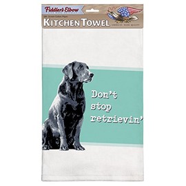 Fiddler's Elbow Don't Stop Retrievin' Black Lab Kitchen Towel, 100% Cotton Dog Themed Towel, Eco-Friendly Dish Towel with Hanging Loop