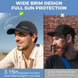 Sukeen Men's Baseball Cap 8 cm Extended Brim, Unisex Outdoor UV Protection Sun Hat, Soft Top Baseball Cap with Elastic Band, Men Women Lightweight Baseball Cap (55-59 cm), Black
