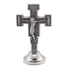 VILLAGE GIFT IMPORTERS Mini Saint Statue | | Silver-Tone Metal | Sticky Bottom - Easily Attach to Car Dash | Religious Home and Car Decor | Made in Italy (San Damiano Cross)