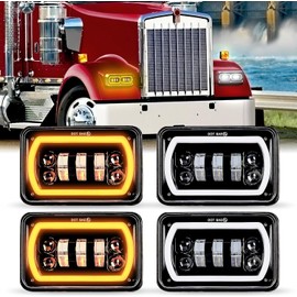 YOUSTAR-LIGHT 4x6 LED Headlights DOT Approved H4651 H4652 H4656 Replacement Fit For Peterbilt 379 Kenworth Freightinger Probe Oldsmobile Cutlass… (Style-A)
