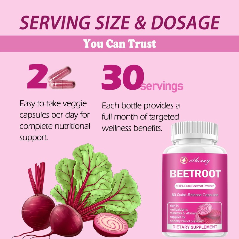etheray Beet Root Capsules - 1300mg Organic Pure Beetroot Powder