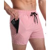 Mens Swim Trunks 5" with Mesh Lining Quick Dry Beach Shorts with Zipper Pockets Sports Swimming Trunks for Men, Pink, X-Small