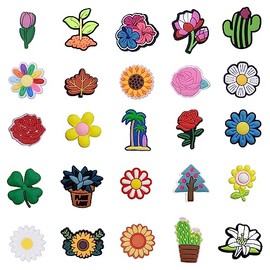 25PCS Garden Themed Shoe Ornaments, Floral Leaf Shoe Decorations, Flower Shoe Buckles, Gardening Themed Shoe Flowers, PVC Shoe Ornaments for Boys and Girls