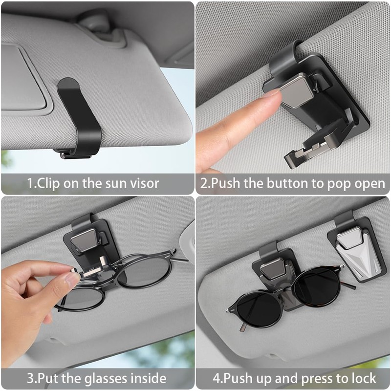2 Pack Sunglasses Holders for Car Visor,Snap On Car Sunglasses