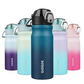 BJPKPK 18oz Insulated Water Bottle with Straw Stainless Steel Double Wall Water Bottles BPA Free Leak Proof Thermal Flask with Lockable Flip Lid and Soft Silicone Spout,Indigo Black
