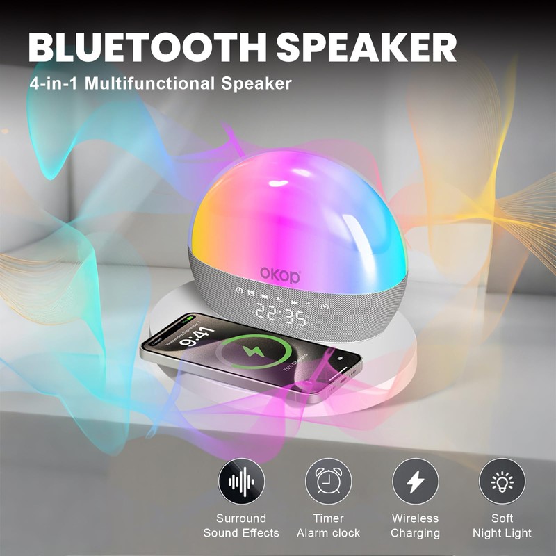 Strackvial Portable Bluetooth Speaker with 15W Wireless Charger, Dual Alarm
