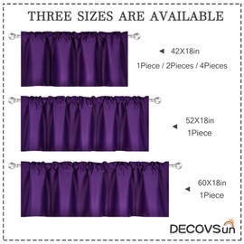 DECOVSUN Royal PurpleValances for Kitchen Windows Blackout Rod Pocket Valances for Small Window 42 by 18 Inch 1 Panel