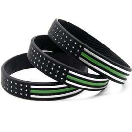 (6-Pack) Thin Green Line American Flag Bracelets - Bulk Pack of 6 Silicone Rubber Wristbands - Jewelry Accessories Gifts for Border Patrol, Park Rangers, and Military Personnel Men Women